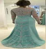 Aso Ebi 2023 Light Sky Blue Mermaid Mother of Bride Dresses Long Sleeves Beads Sequined Lace Applique Formal Dress Evening Prom Gowns