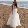 Basit sırtsız plaj gelinlik 2024 beyaz v boyun seksi kolsuz pileler yaz gelin partisi önlükleri boho vestidos de novia