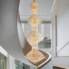 Long Amerian Crystal Chandeliers Lights Fixture LED Moderna trappor Chandelier Lampor Europeiska lyxhotelllobby Foyer Hall Hem inomhusbelysning Dekoration