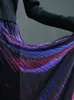 Saias de verão descolor brilho gradiente plissado de gaze longa saia metálica Aline gradiente elegante gradiente roxo maxi longa saias de malha 230410