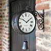 Wall Clocks Outdoor Wrought Iron Garden Clock Innovative Fashion Double Face Cockerel Bell Shape Hanging Watch