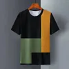 Herren T-Shirts Gestreiftes bedrucktes Hemd Herren T-Shirt Patchwork Kurzarm T-Shirts Einfacher Stil Pullover Sommer Baumwolle Tops Übergroße Herren