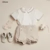 Ensembles de vêtements Clibeso Ensemble de costumes espagnols pour enfants Ensemble de boutique d'été pour bébés garçons Chemise blanche Short kaki Ensemble de costumes de fête EID pour garçons 230410