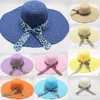 Chapéus largos de borda lindas mulheres femininas estampas de leopardo Big Straw Hat Sun Fluppy Beach Cap Chapeau Femme Ete #3Wide