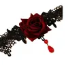 Gargantilha requintado na moda laço preto vintage colar ornamento rosa puro artesanal colar corrente