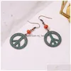 다수의 샹들리에 패션 보석 고대 청동 패턴 Circar Hollow Out Earring Retro Peace Sign 펜던트 귀걸이 드롭 배달 dhmfy