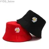 Sombreros de ala ancha Sombreros de cubo Sombrero de cubo unisex Harajuku de doble cara Gorra de pesca al aire libre Mujeres Hombres Algodón Protector solar Sombreros Margarita bordado Gorras de pescador YQ231110