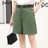 Women's Shorts Jielur Korean Fashion Casual Summer Shorts Women Loose Wide Leg Pantalon Femme Belt Green White High Waist Shorts Female S-XXL 230424