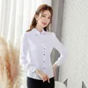 Kvinnors blusar 2023 Spring White Shirt Chiffon Kvinnors långärmade formella klänning Professional Slim Korean Fashion Womens Tops