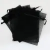 Cadeau cadeau 50pcs sacs d'organza noirs 30x40cm grand sac de cordon de fête faveur bijoux cosmétiques boutique emballage