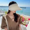 Chapéus largos da borda Mulheres Summer Summer Top Visors Hat dobrável sol grande praia fêmea feminina ajustável Cap de proteção UV ao ar livre