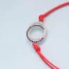 Charm Bracelets White Black Zircon Crystal Double Linked Circle Women Men Slide Knot Adjustable Pink Red String Jewelry