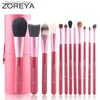 Pinceaux de maquillage Zoreya marque 12 pièces pinceaux de maquillage en poils de chèvre naturels femmes outil cosmétique professionnel maquillage support poudre brosse ensemble laine animale Q231110