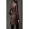 Jaquetas masculinas Mulheres Brown Couro Trench Coat Genuine Lambskin Overcoat Long Winter Jacket