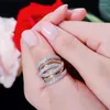 Bröllopsringar Brudprat lyxiga kvinnor Ring Cubic Zirconia Shiny Crystal Design Fashion Jewelry for Party Dating Presenttillbehör