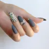 False Nails Ballerina Customize Press On Matte White Black Crystal Decoration Extra Long Coffin Tips 24PCS Fake