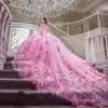 Pink Floral Crystal Sequined Ball Gown Quinceanera Dresses Sweetheart 3D Flowers Ruffles Corset Sweet 15 Vestidos De Anos