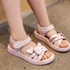 First Walkers Cute Baby Girl Love Sandals Platform Beach Shoes Open Toe Thick Boot Rings Footwear Pink White Sewn Soft 230410