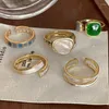 Cluster Rings 1/5Pcs Gold Color Bohemian Natural Stones Opal Open Ring Geometric Stainless Steel For Women Wedding Travel Jewelry