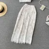 Рабочие платья, женская сексуальная кружевная юбка-топ, комплект из 2 предметов, белые укороченные длинные юбки-карандаш на тонких бретельках, костюм, лето 2023