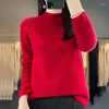 Women's Sweaters Pullover Winter Wool Sweater Casual Solid Knitwear Half Turtle Collar Tops Ladies Clothes Fashion Hollow Blouse