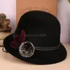 Elegant Wool Hat With Plush Felt Ball Flower Ornament Fashion Solid Color Comfortable Bowler Cap European Retro Woman Dome Hat