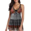 Mulheres Swimwear Mulheres Tankini Moda Sexy Vestido Com Decote Em V Floral Impresso Malha Maiô Com Shorts Duas Peças Terno De Banho 2023