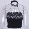 Women's T Shirts Black Solid Punk Gothic Halter Tops Women Streetwear Summer Strapless Sexy Bralette Crop Top With Metal Chains Hollow Out