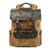 Backpack Style Muchuan Outdoor Computer Student Waterproof Schoolbag Pure Cotton Waxed Canvas with Crazy Horse Cow Leather 221015