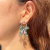 Luxe charme schattige bowknot oorbel ontwerper voor vrouw feest fushcia groen aaa kubieke zirconia Zuid -Amerikaanse koper dames diamant oorbellen sieraden vriendin cadeau