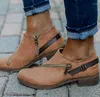 Klänningskor kvinna kontor pu mode vintage låga klackar kvinnor sommar plus storlek gladiator sandalias mujer sapato feminino sf1116