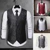 Men's Vests Regular Fit Vest Suit Men Party Stylish Retro Groom Wedding Waistcoat With Printed Sleeveless V Neck Slim For