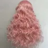 Perucas de renda frente laço bandana fibra sintética de alta temperatura seda rosa longo encaracolado peruca para mulher