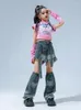 Stage Wear 2023 Costumi di danza Hip Hop per ragazze Rosa Crop Top Jeans Set Bambini Jazz Modern Performance DQS14064