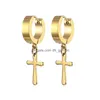 Lampadario pendente ipoallergenico in acciaio inossidabile croce stella orecchini uomini punk falso piercing clip sul cerchio per le donne moda Dhgarden Dh7Fc