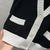 Frauen Sweaters Frühling schwarz Kontrastfarbe Stickerei Stricker Strickjacke Pulloverhülle gegen Hals getäfelte Single Breauzierte Tops W da