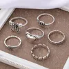 Conjunto de anéis de borboleta com coração vazado vintage para mulheres, metal, cor prateada, formato espiral geométrico, conjunto de 6 peças de joias da moda