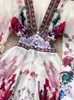 Sıradan elbiseler moda pisti muhteşem çiçek şifon kaskadı fırfırlı elbise kadın derin vneck uzun kollu çiçek baskı bohem robe vestito 230410
