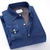 Chemises habillées pour hommes Denim chaud hiver chemise rayée qualité 2023 Jeans chemise en coton décontracté hommes épais polaire Veet boutonné Br
