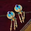Boucles d'oreilles Pendantes LONDANY Bijoux Vintage Égyptien Animal Oiseau Gland Conique Ovale Bleu