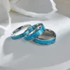 Cluster Ringe Luxus Weibliche Blau Weiß Opal Stein Ring Versprechen Liebe Verlobung Für Frauen Braut