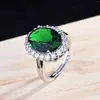 Cluster Rings Foydjew Luxury Oval Emerald Green Tourmaline Women's Fashion Silver Color Bride Wedding Engagement Ring For Women