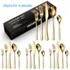 Conjuntos de louça de luxo de alta qualidade 20 pcs conjunto de talheres de ouro casa el utensílios de mesa de aço inoxidável garfo faca colher talheres