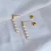 Stud Real 18K Rose Gold Plated Natural Freshwater Pearls Earrings Jewelries Letter Wedding Gift Factory grossist med gratis dammväska