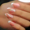 FALSE NAILS 24st Nagelips Tryck på vita guldlinjer Diy Long French Fake Almond