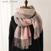 Foulards Écharpe à carreaux de luxe hiver chaud cachemire femmes longue Pashmina Foulard femme foulards La gland Shl Wrs voyage Poncho couverture L231110