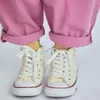 Trousers ZHIO Fashion Baby Girl Jean Pants Cotton High Waist Infant Toddler Child White Pink Button Loose Pant Clothes 1-7Y