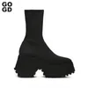 Stiefel GOGD Marke Mode Damen Gothic Plateau Stiefeletten Chunky Heels Halloween Kniehohe Stiefel Punk Stil Motorradstiefel 231110