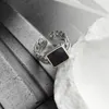クラスターリング925スターリングシルバー縁石チェーンリンク女性のためのナックルメンジュエリーロックパンクパーティーバンドスクエアチャームブラック樹脂