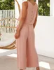 Womens Cotton Linen 2 Piece Outfits Crop Tank Topps Wide Ben Pants Set Casual Lounge Sets 2304108